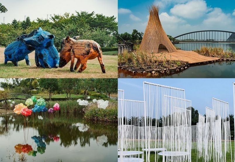 New Southbound Policy。Bảo tàng nghệ thuật ngoài trời mang tên “Con thuyền nghệ thuật” (Ark of Art) đã khai mạc vào ngày 5/11 tại Phân viện phía Nam của Bảo tàng Cố Cung. Ảnh trên gồm 4 trong 9 tác phẩm nghệ thuật sắp đặt được sắp xếp rải rác trong khuôn viên (Ảnh: Phân viện phía Nam của Bảo tàng Cố Cung)