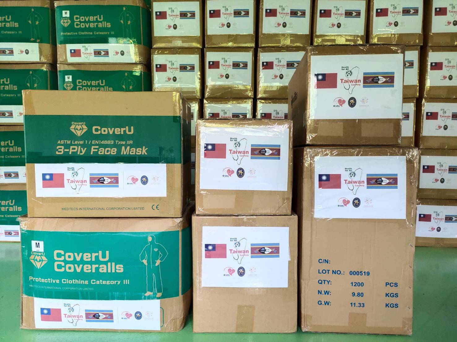 New Southbound Policy。A large-scale donation of COVID-19 PPE facilitated by the Ministry of Foreign Affairs in conjunction with TSMC Charity Foundation and Medtecs Group is bound for Taiwan’s Africa ally Kingdom of Eswatini, Caribbean ally St. Lucia and Horn of Africa partner Somaliland. (MOFA)