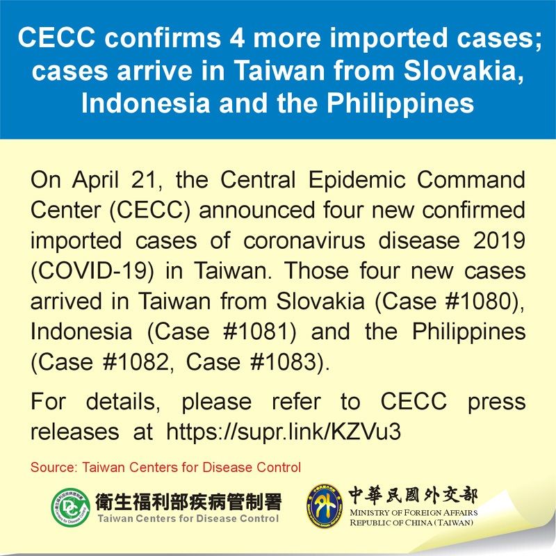 CECC confirms 4 more imported cases; cases arrive in Taiwan from Slovakia, Indonesia and the Philippines Photos - New Southbound Policy