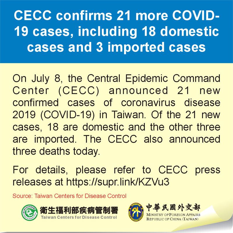 CECC confirms 21 more COVID-19 cases, including 18 domestic cases and 3 imported cases Photos - New Southbound Policy