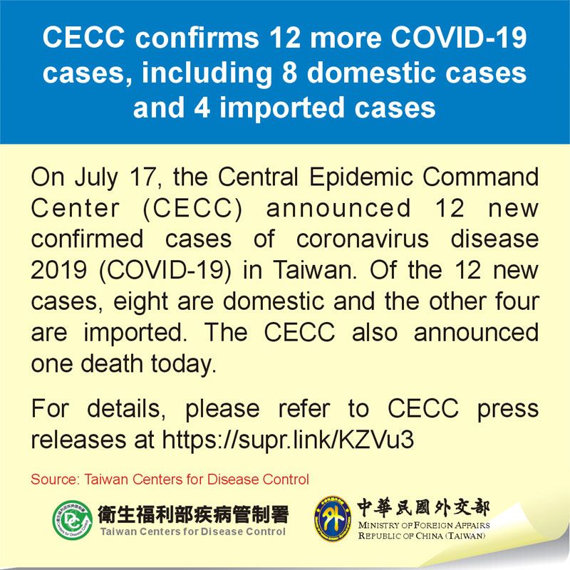 CECC confirms 12 more COVID-19 cases, including 8 domestic cases and 4 imported cases Photos - New Southbound Policy