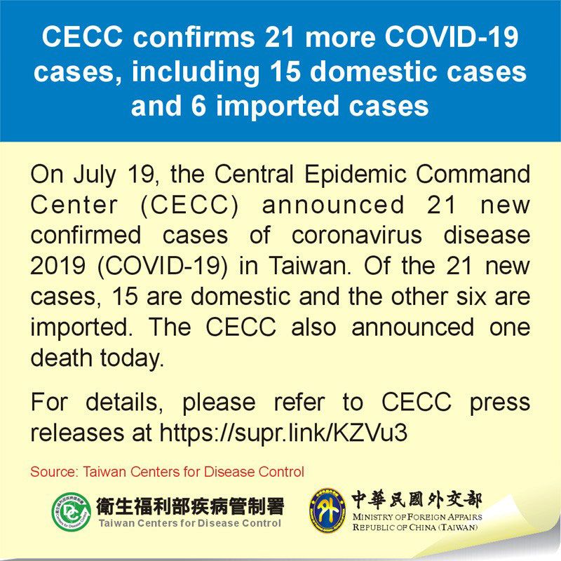 CECC confirms 21 more COVID-19 cases, including 15 domestic cases and 6 imported cases Photos - New Southbound Policy