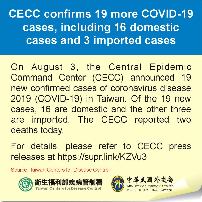CECC confirms 19 more COVID-19 cases, including 16 domestic cases and 3 imported cases Photos - New Southbound Policy