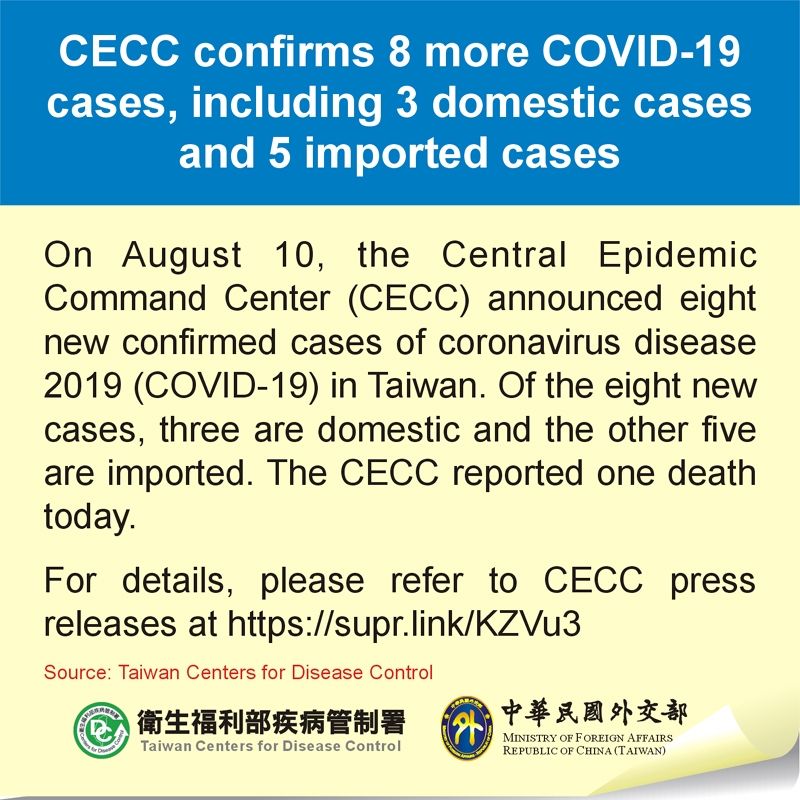 CECC confirms 8 more COVID-19 cases, including 3 domestic cases and 5 imported cases Photos - New Southbound Policy