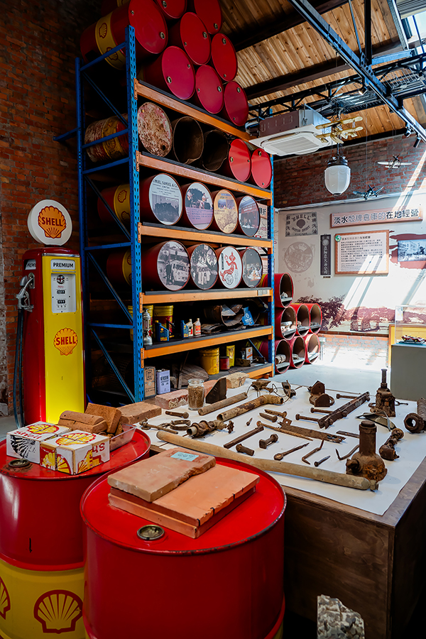 Shell memorabilia is on display in one of the warehouses.