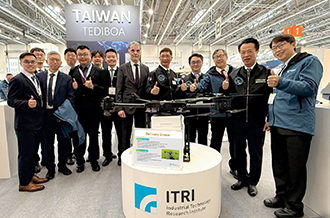 The Industrial Technology Research Institute exhibits a delivery drone made using its technologies at XPONENTIAL Europe in Germany in February. (Courtesy of Industrial Technology Research Institute)