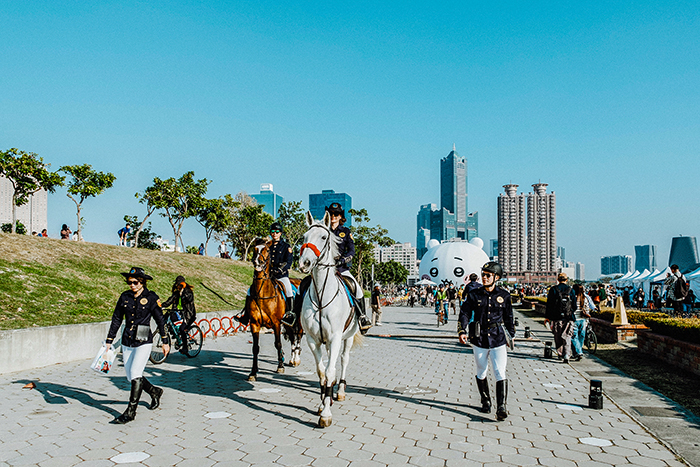 Kaohsiung City Mounted Police officers patrol near the Port of Kaohsiung. (Courtesy of Kaohsiung City Mounted Police)