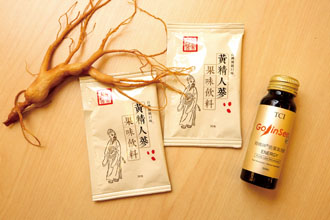 Ginseng extract drinks in sachets and bottles made by Taipei City-based TCI Co., Taiwan’s leading exporter of dietary supplements (Photo by Chin Hung-hao)