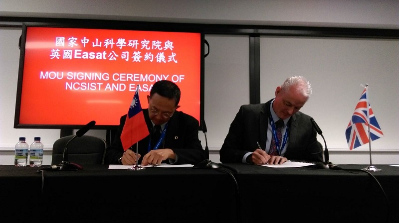National Chung-Shan Institute of Science and Technology (NCSIST) dan Perusahaan Inggris, Easat Radar Systems Limited, menandatangani MOU di bidang teknologi sistem radar pada tanggal 18 Juli 2018 di Farnborough International Exhibition and Conference Centre.