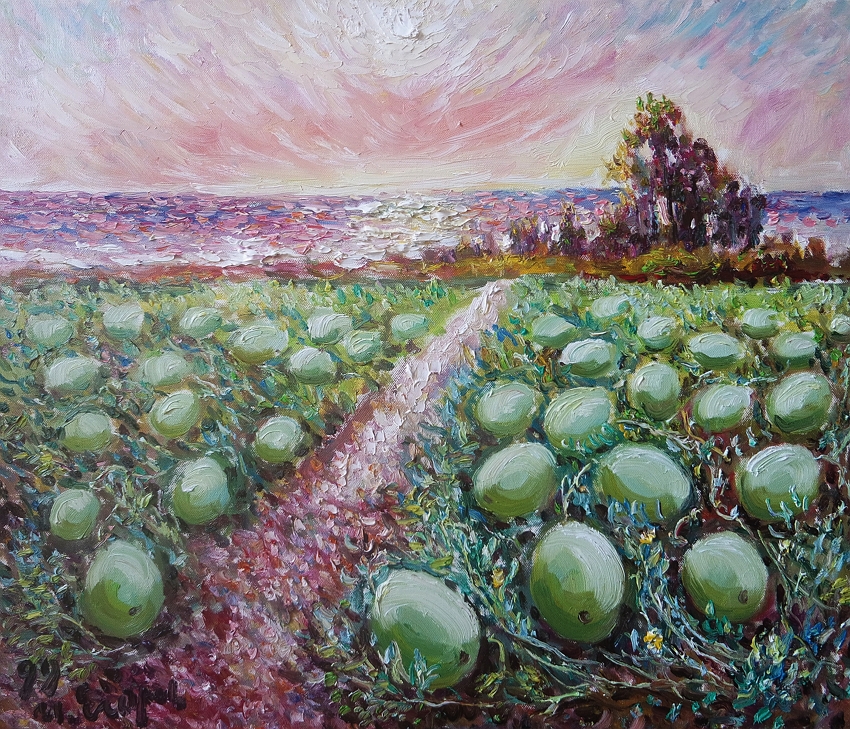 Ivan’s art is infused with a Taiwanese flavor: What joy is conveyed by these round melons! (courtesy of Art of Ivan Yehorov)