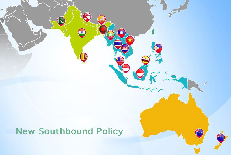 The NSP seeks to foster economic collaboration, people-to-people exchanges, resource sharing and regional links with South and Southeast Asia, as well as Australia and New Zealand. (MOFA)