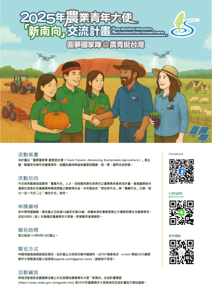 「2025年農業青年大使『新南向』交流計畫」活動海報。