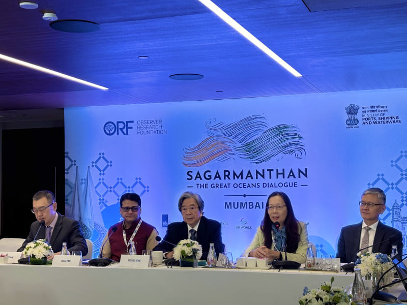 OAC Deputy Minister Huang Hsiang-wen (second right) addresses participants at the fourth Taiwan-India Dialogue Oct. 30 in Mumbai. (Courtesy of OAC)