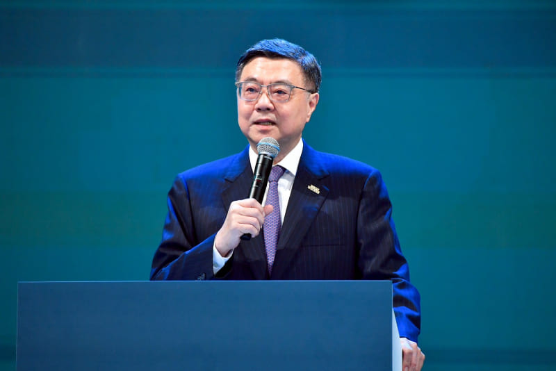 Premier Cho Jung-tai speaks at the conclusion of WorldSkills Asia Taipei 2025 Nov. 30 in Taipei City. (Courtesy of EY)
